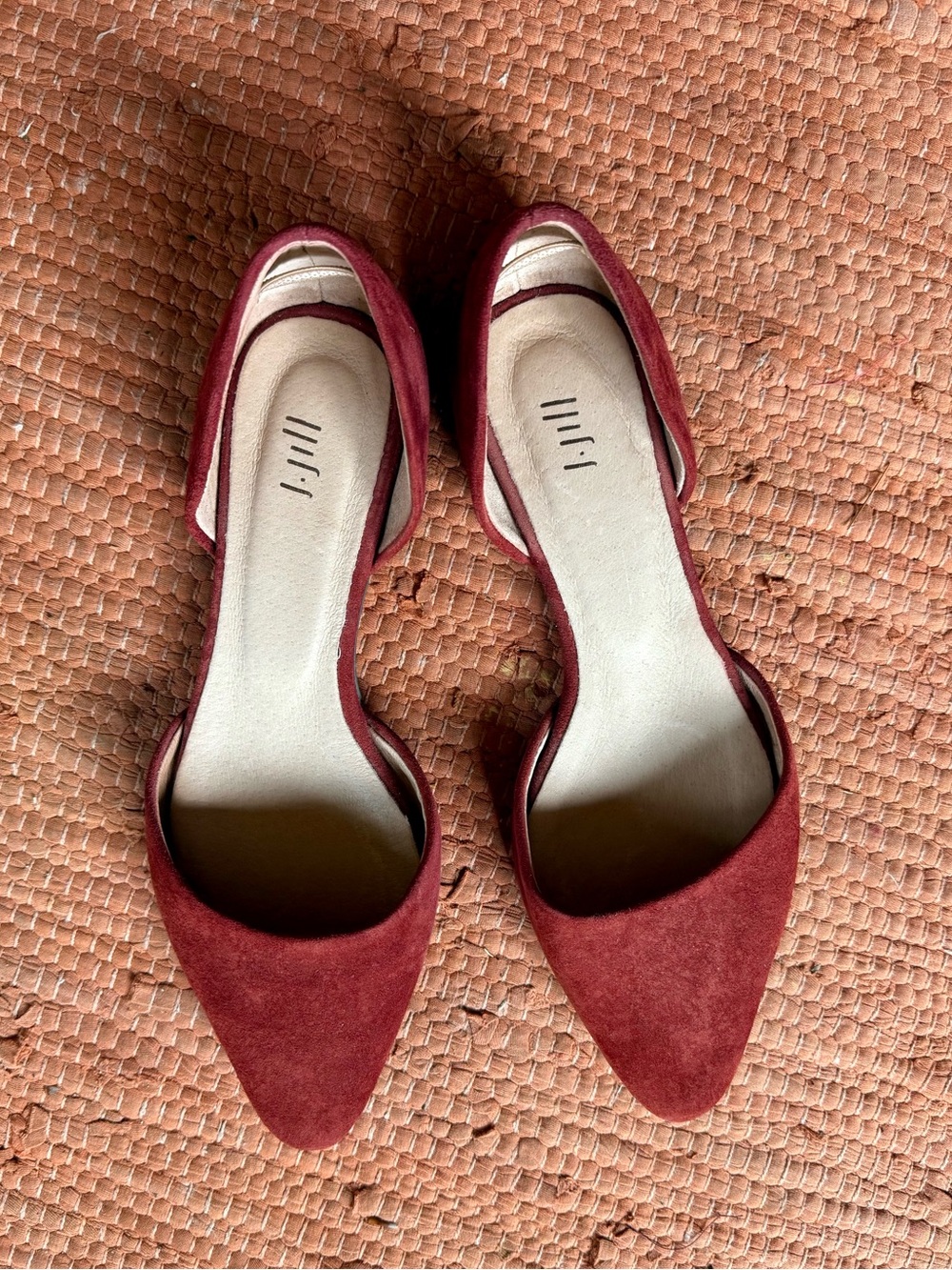Pointed D'Orsay Suede Flats in Brick Red